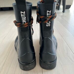 Schutz Black Boots with Orange Laces